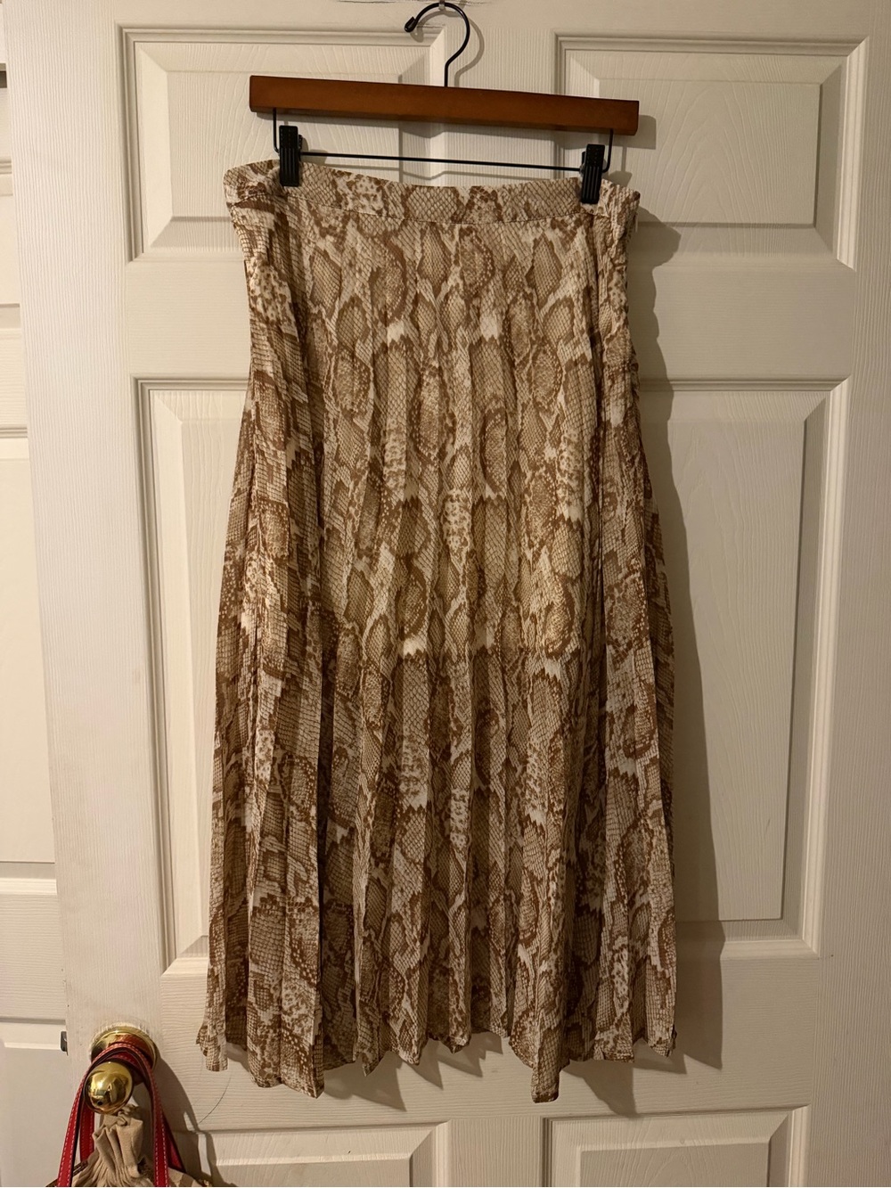 Women's Beige Snake Print Pleated Midi Skirt
